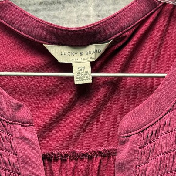 Lucky Brand Burgundy Sleeveless Smocked V-Neck Tank Top | Size S/P - Picture 3 of 6